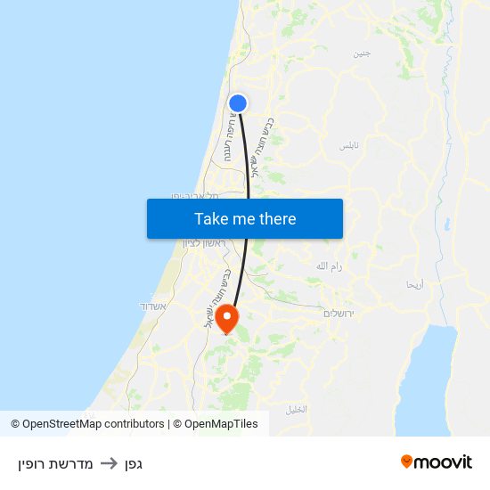 מדרשת רופין to גפן map