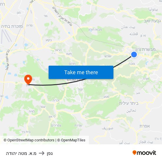 מ.א. מטה יהודה to גפן map