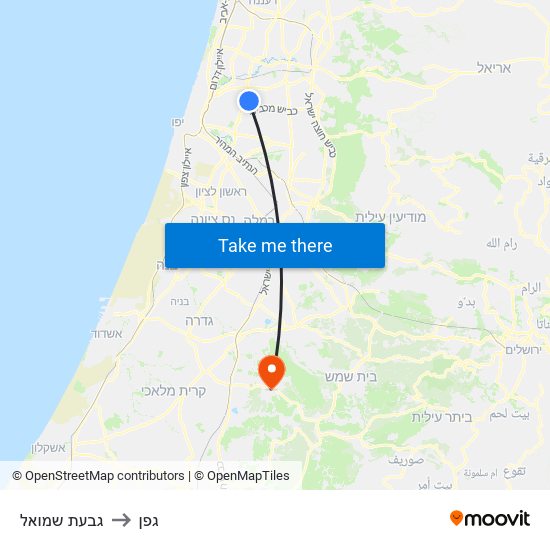 גבעת שמואל to גפן map