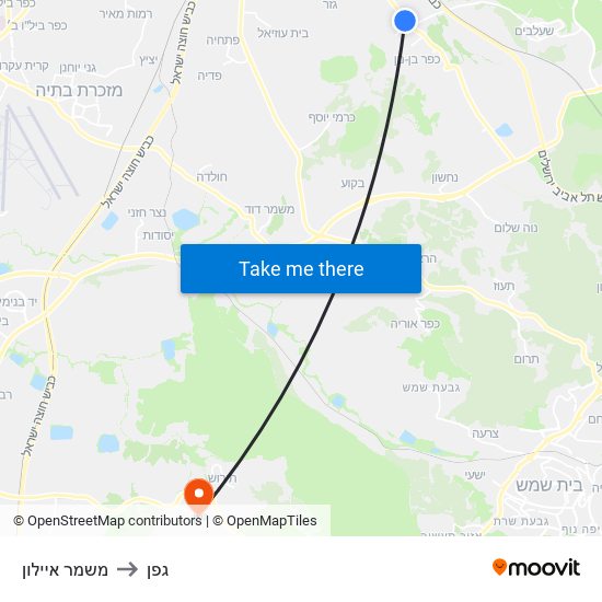 משמר איילון to גפן map