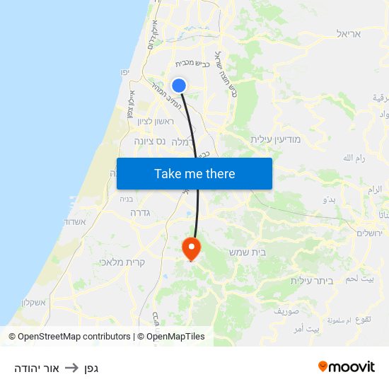 אור יהודה to גפן map