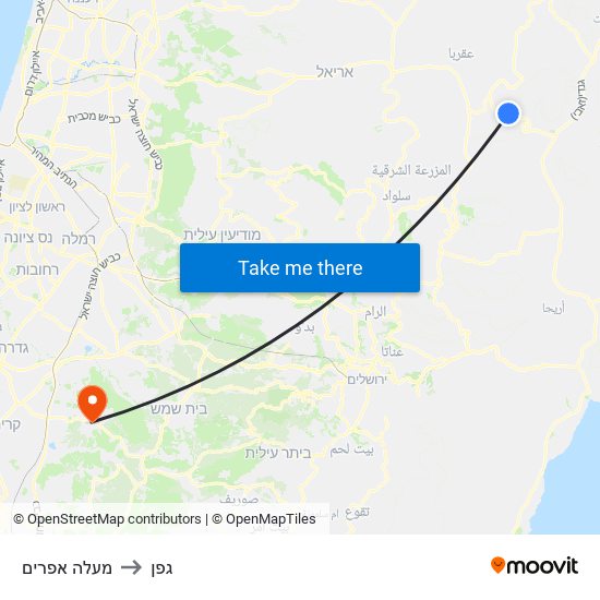 מעלה אפרים to גפן map