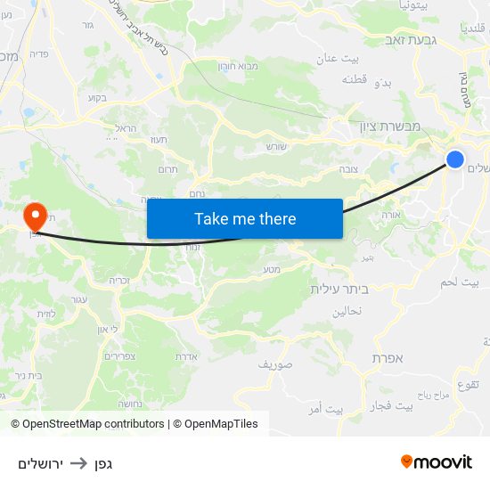 ירושלים to גפן map