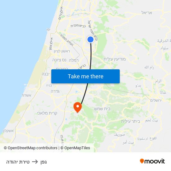 טירת יהודה to גפן map