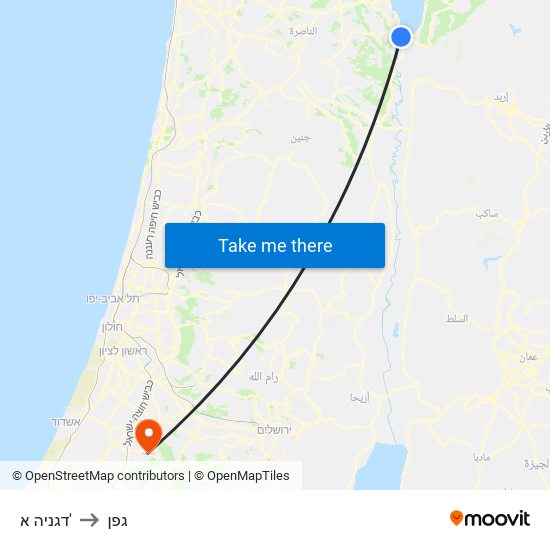 דגניה א' to גפן map