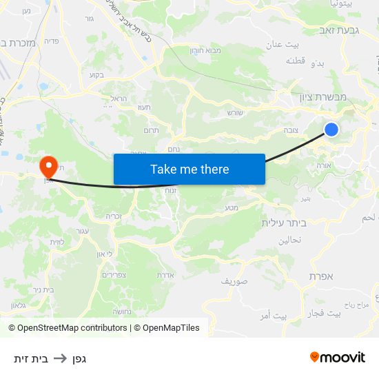 בית זית to גפן map