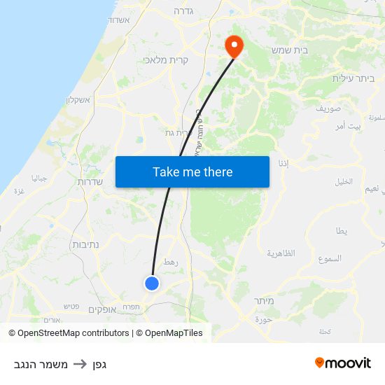 משמר הנגב to גפן map