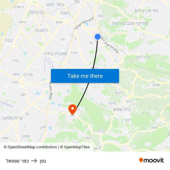 כפר שמואל to גפן map