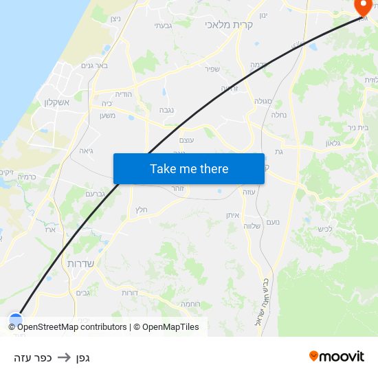 כפר עזה to גפן map