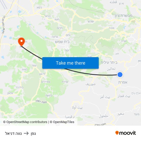 נווה דניאל to גפן map