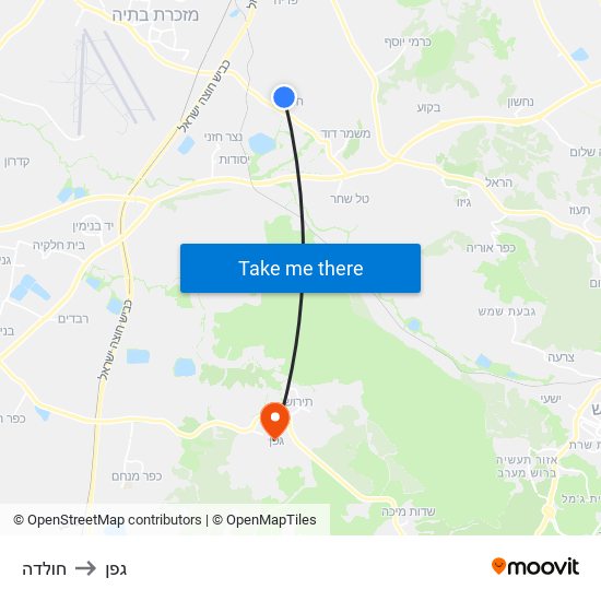 חולדה to גפן map