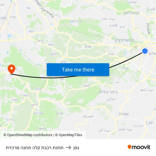 תחנת רכבת קלה תחנה מרכזית to גפן map