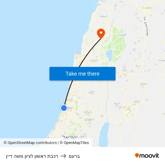 רכבת ראשון לציון משה דיין to ברעם map