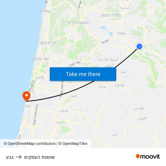 גבע to שושנת העמקים map