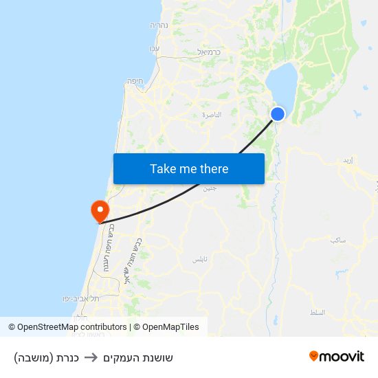 כנרת (מושבה) to שושנת העמקים map