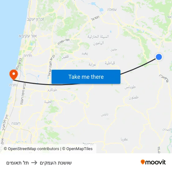 תל תאומים to שושנת העמקים map