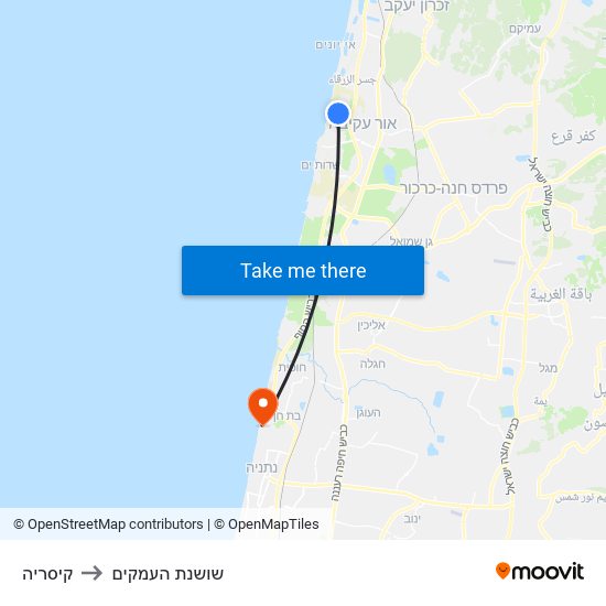 קיסריה to שושנת העמקים map