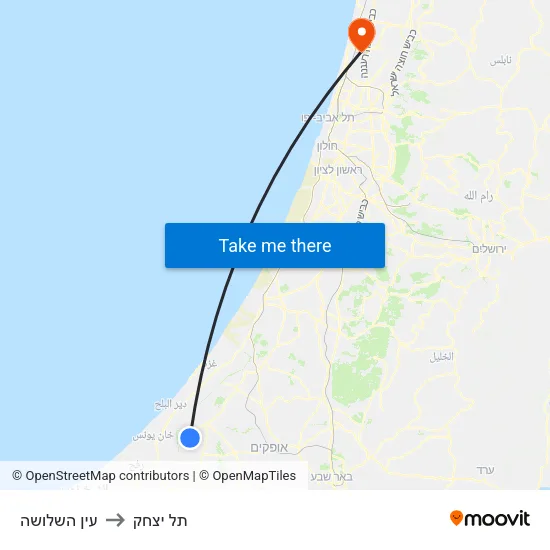 עין השלושה to תל יצחק map