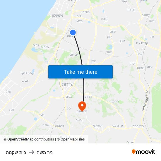 בית שקמה to ניר משה map