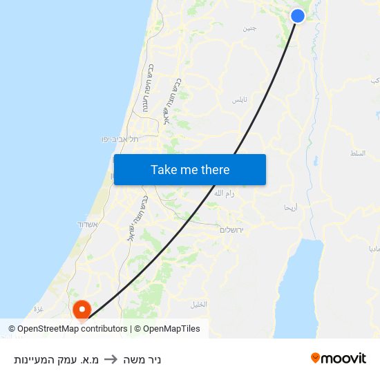 מ.א. עמק המעיינות to ניר משה map