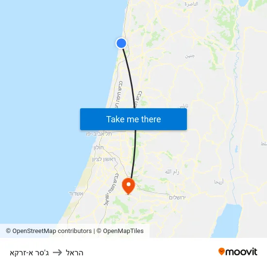ג'סר א-זרקא to הראל map