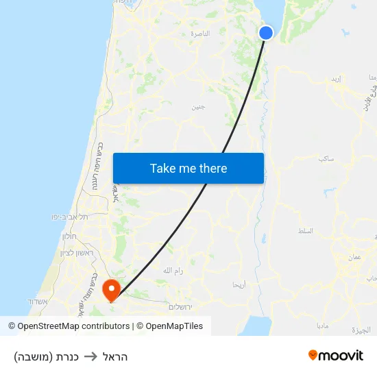 כנרת (מושבה) to הראל map