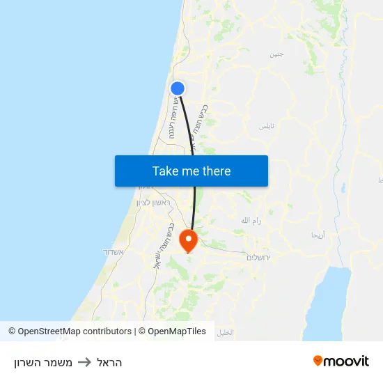 משמר השרון to הראל map