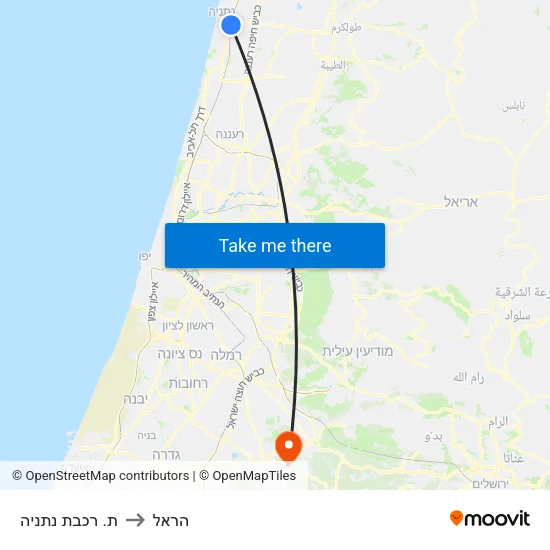 ת. רכבת נתניה to הראל map