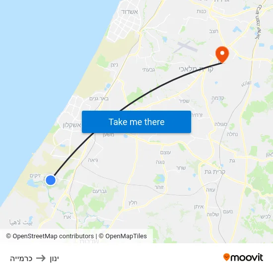 כרמייה to ינון map