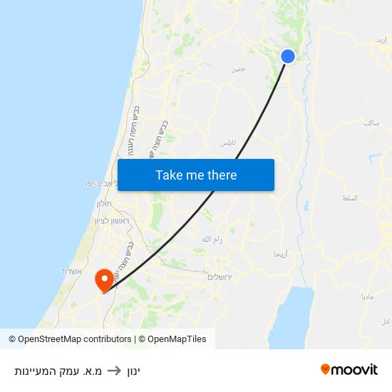 מ.א. עמק המעיינות to ינון map