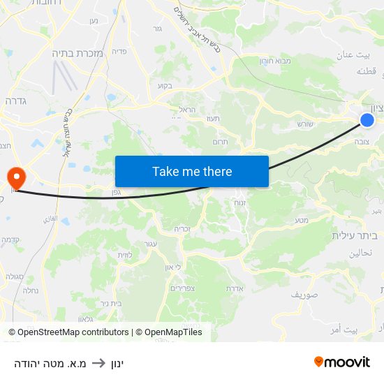 מ.א. מטה יהודה to ינון map