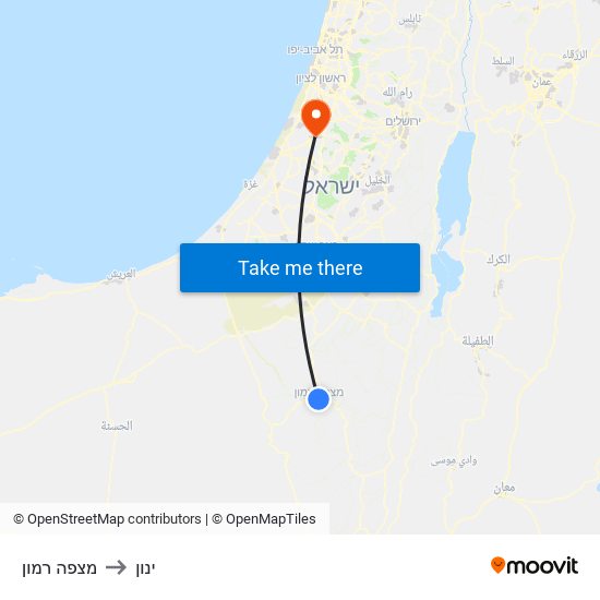 מצפה רמון to ינון map