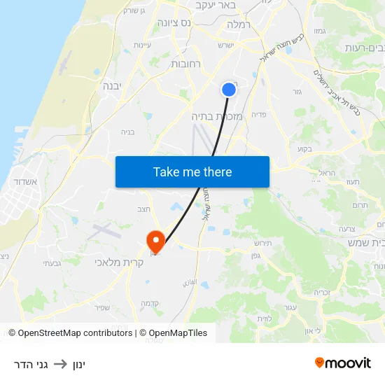גני הדר to ינון map