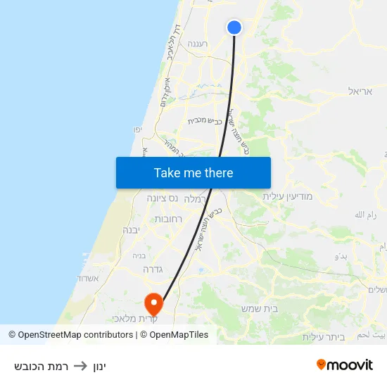 רמת הכובש to ינון map