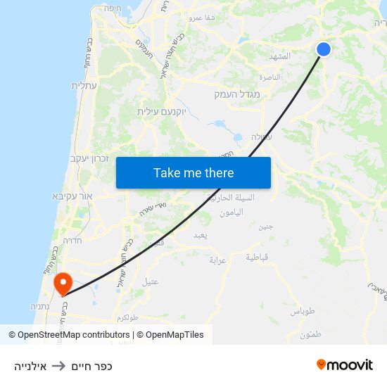 אילנייה to כפר חיים map