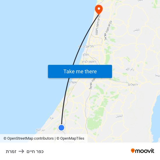 זמרת to כפר חיים map