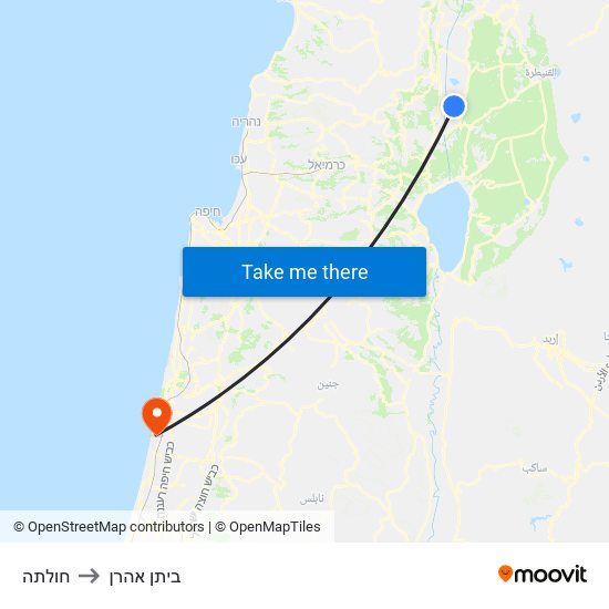 חולתה to ביתן אהרן map