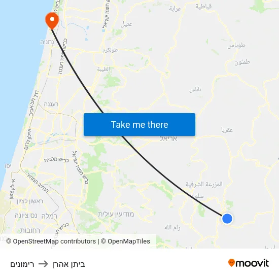 רימונים to ביתן אהרן map