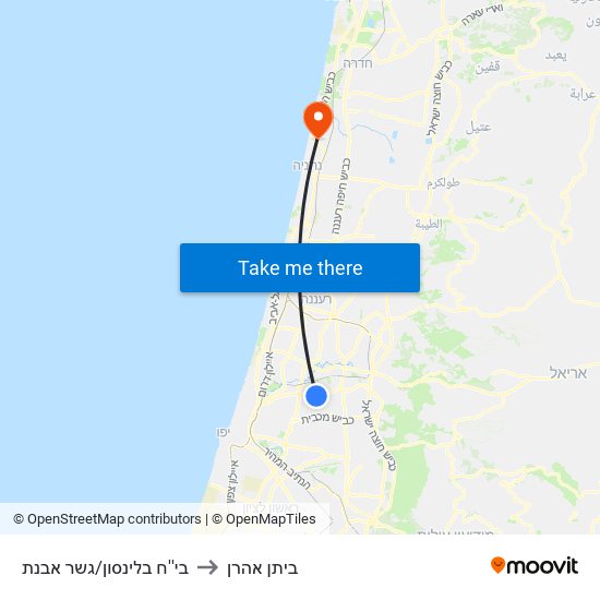 בי''ח בלינסון/גשר מבצע ארנון to ביתן אהרן map