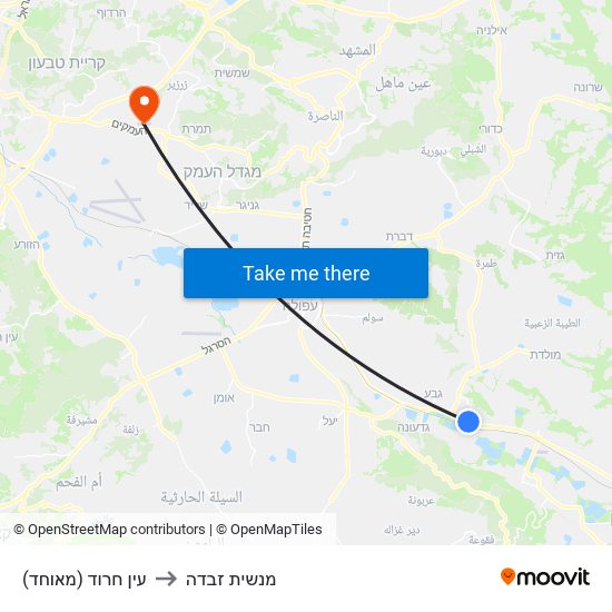 עין חרוד (מאוחד) to מנשית זבדה map