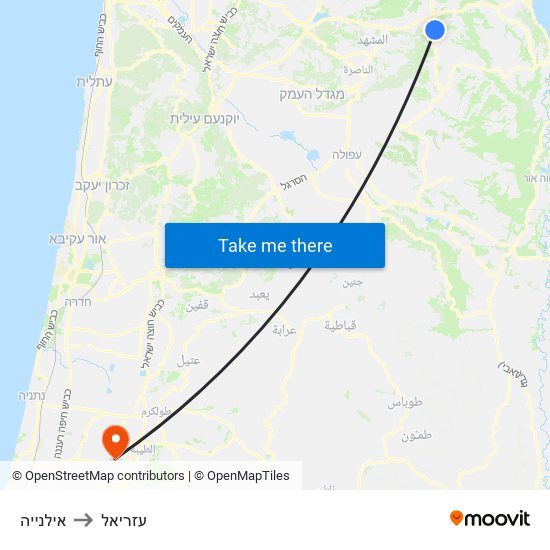 אילנייה to עזריאל map