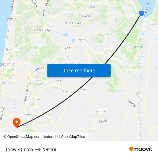 כנרת (מושבה) to עזריאל map