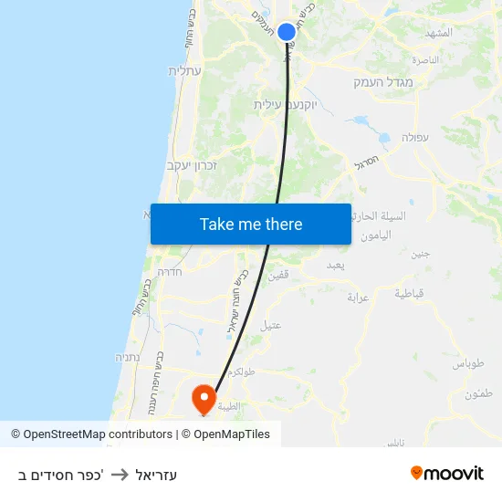 כפר חסידים ב' to עזריאל map