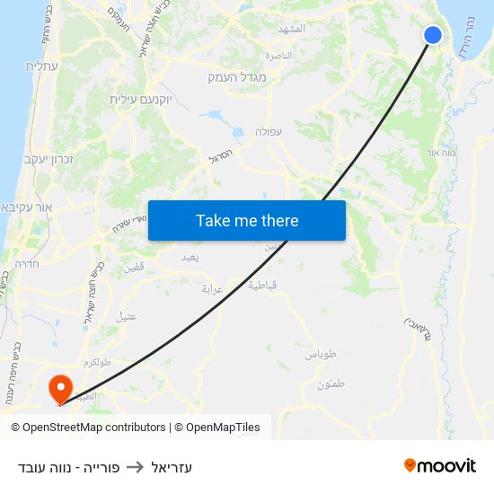 פורייה - נווה עובד to עזריאל map