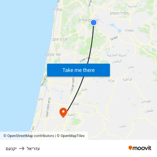 יקנעם to עזריאל map