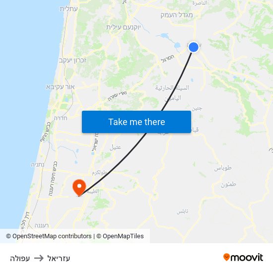 עפולה to עזריאל map