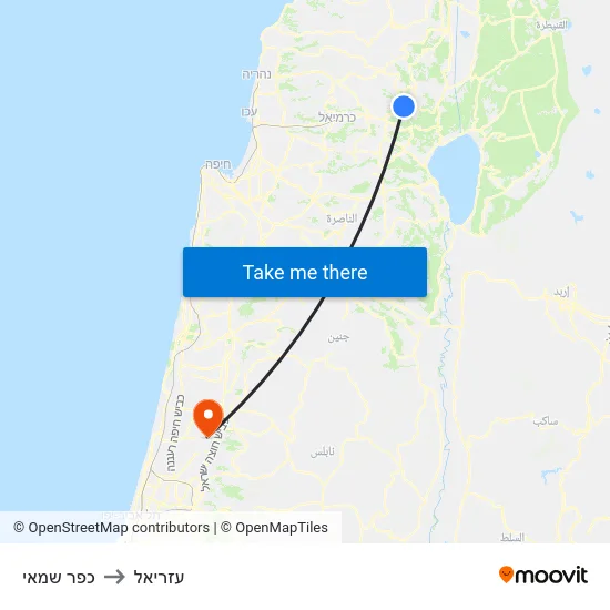 כפר שמאי to עזריאל map