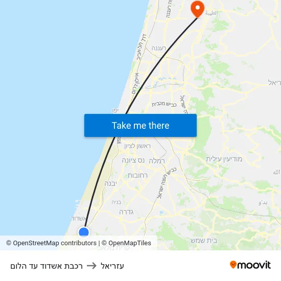 רכבת אשדוד עד הלום to עזריאל map