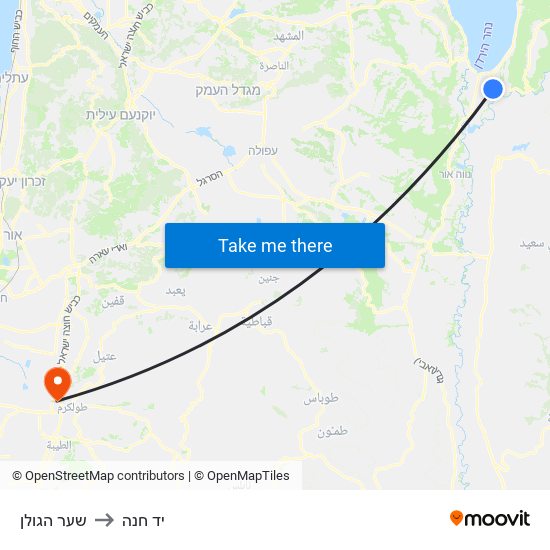שער הגולן to יד חנה map