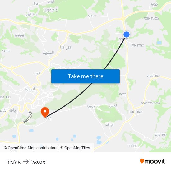 אילנייה to אכסאל map